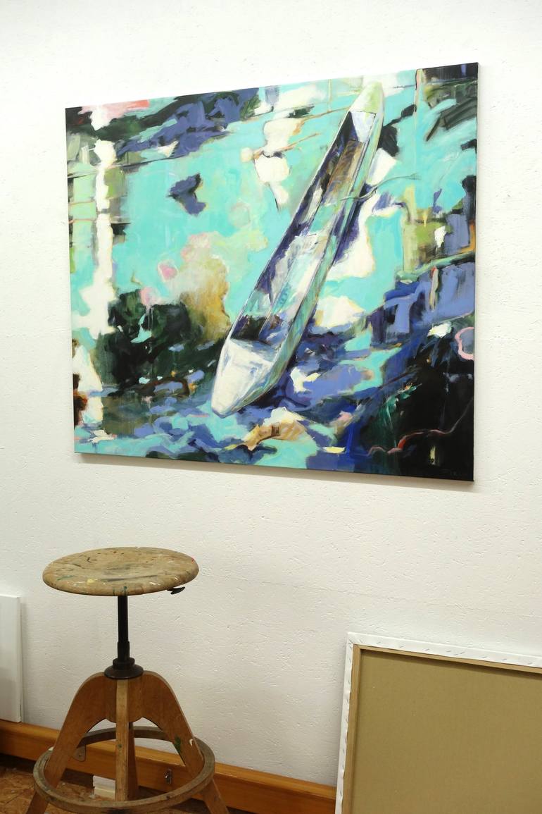 Original Expressionism Boat Painting by Jürgen Büse Filzen