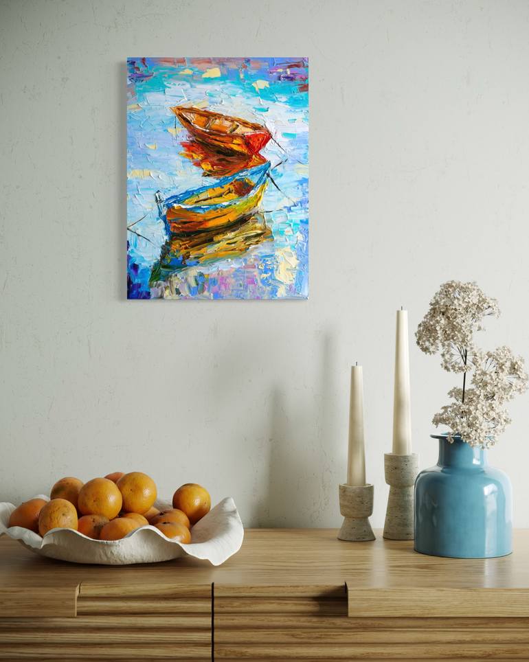 Original Impressionism Boat Painting by Vladyslav Durniev