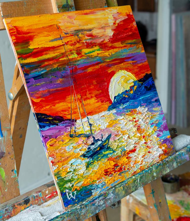 Original Impressionism Sailboat Painting by Vladyslav Durniev