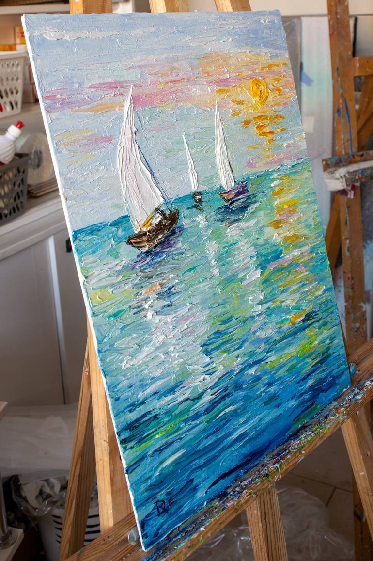 Original Impressionism Yacht Painting by Vladyslav Durniev