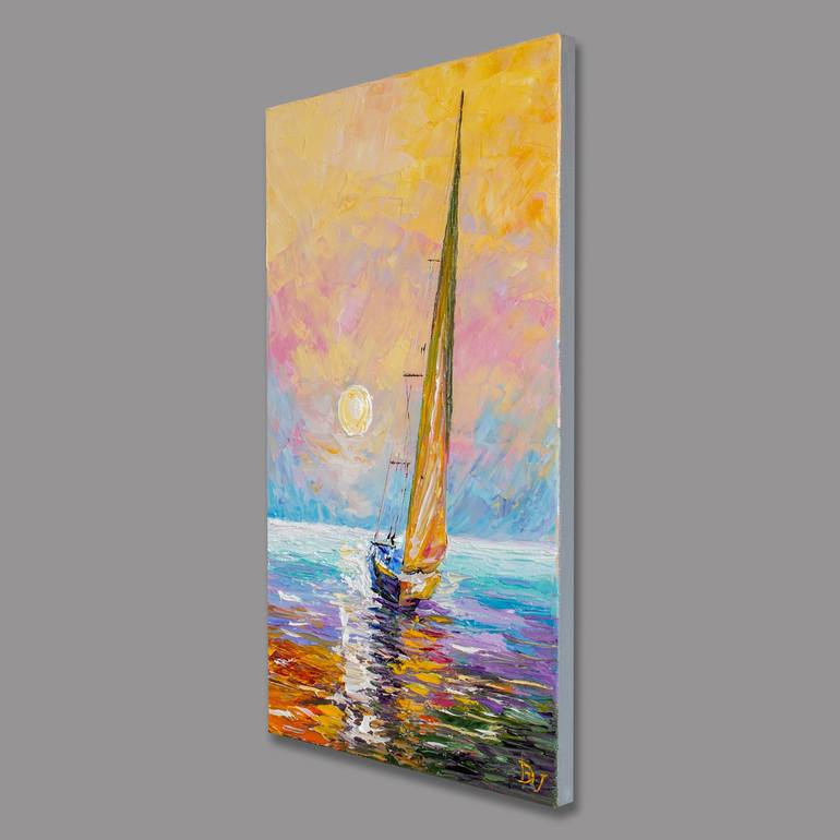 Original Impressionism Yacht Painting by Vladyslav Durniev