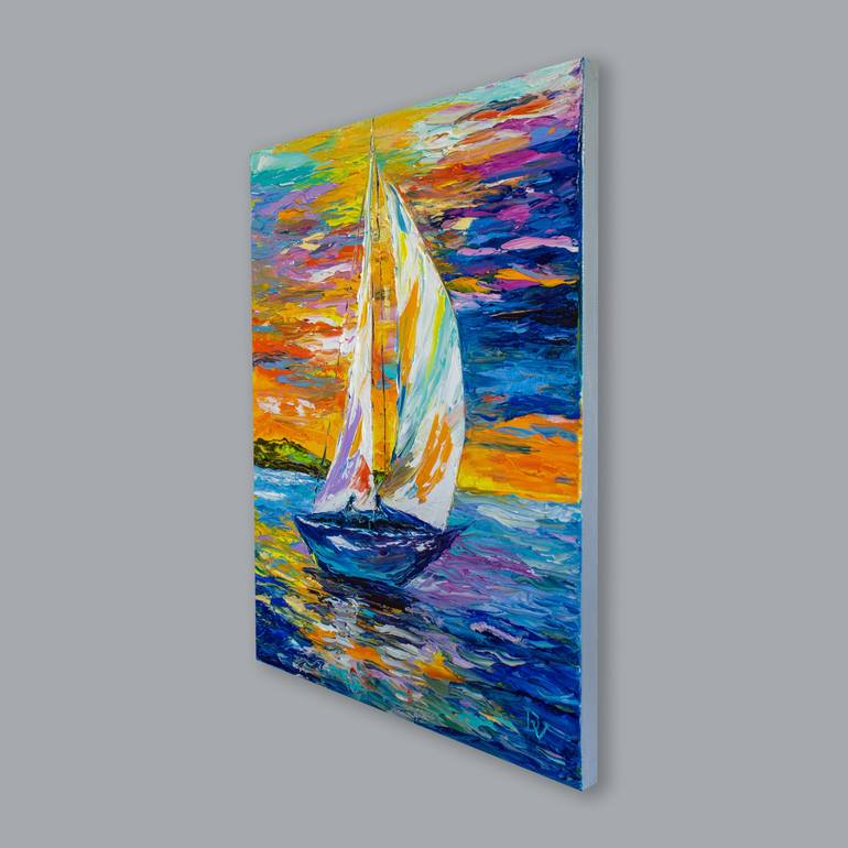Original Impressionism Sailboat Painting by Vladyslav Durniev