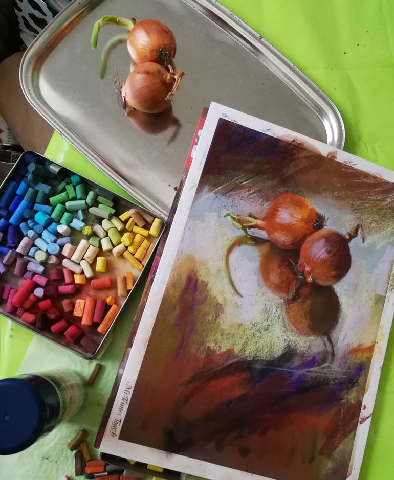 Original Impressionism Still Life Drawing by Silja Salmistu