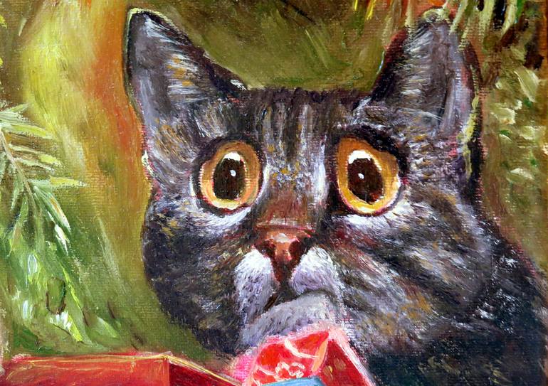 Original Impressionism Cats Painting by Ivan Onnellinen