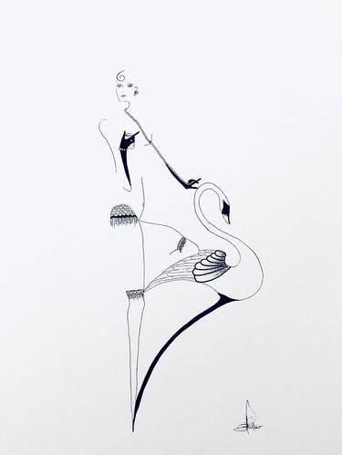 Original Art Deco Women Drawing by Stephanie Fuller