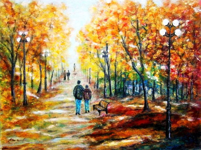 Palette Knife Acrylic Painting Walk In The Park Art Prints