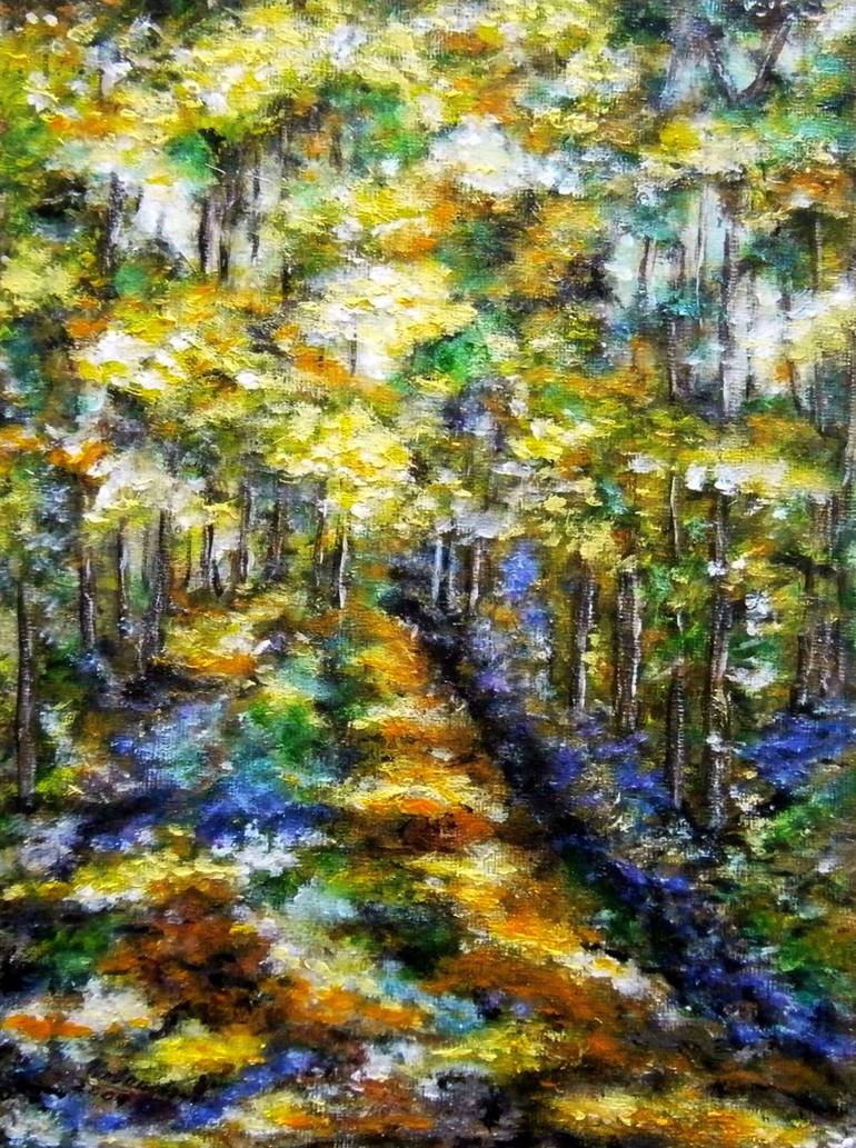 Original Landscape Painting by Emilia Urbanikova | Impressionism Art on Other | The impression in colors of forest1
