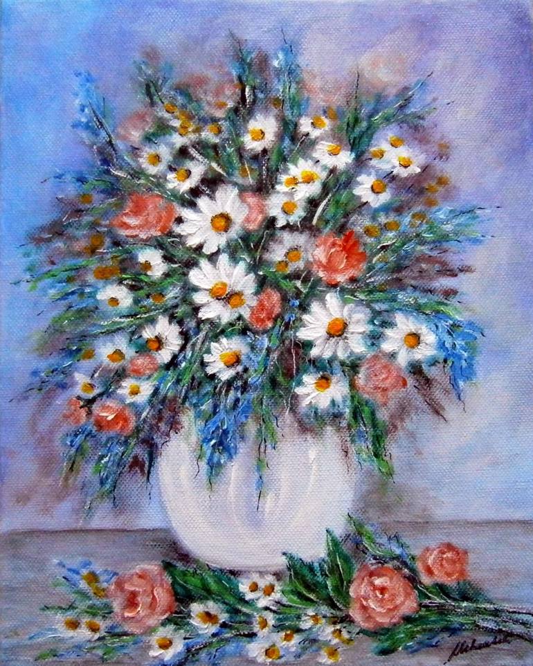 Original Floral Painting by Emilia Urbanikova | Impressionism Art on Canvas | Bouquet of meadow flowers 7