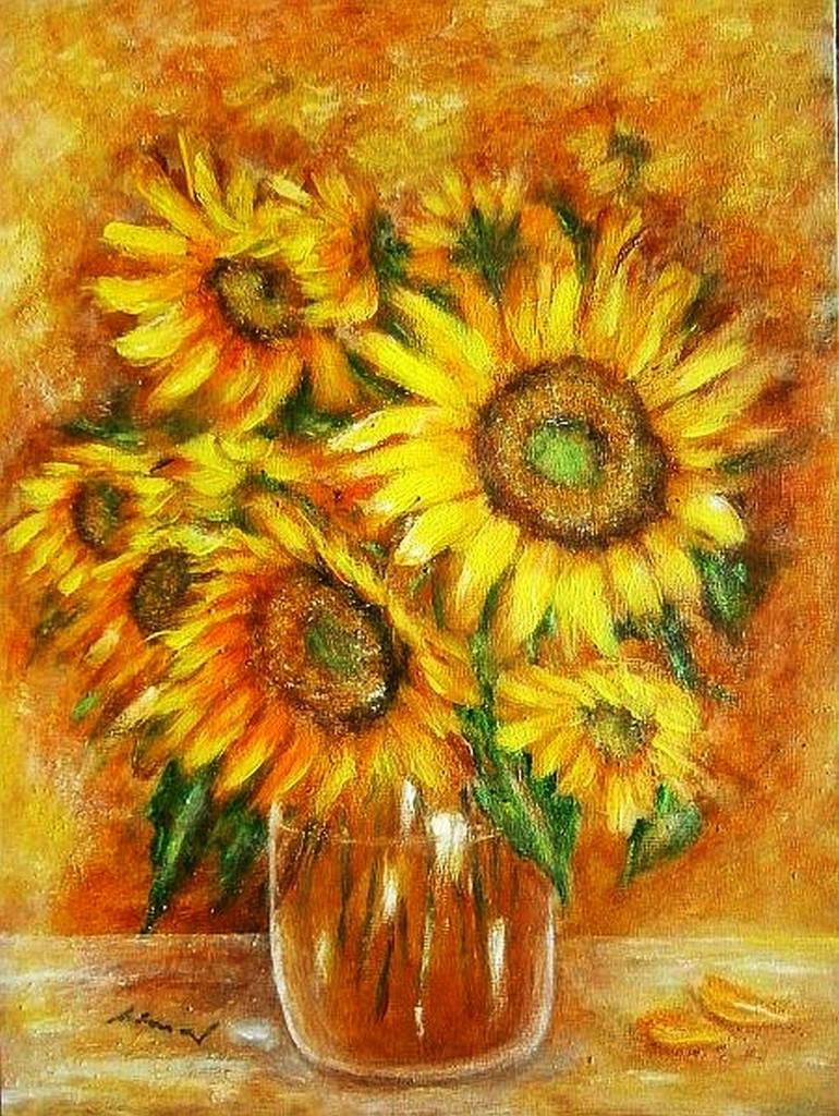 Sunflowers in a vase. Painting by Emilia Urbaníková | Saatchi Art