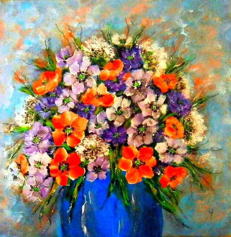 Original Impressionism Floral Painting by Emilia Urbaníková