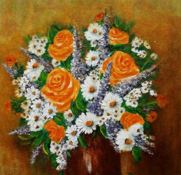 Original Impressionism Floral Painting by Emilia Urbaníková