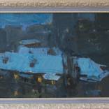 Oil media Original artwork Dusk landscape Canvas on hardboard With stretcher  by Lozovoy (19.7 x 13.8in.) by Yevhenii Lozoviy