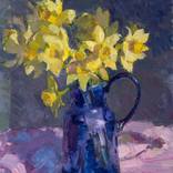 Beautiful Daffodils Narcissuses Original oil painting Yellow Flowers by Lozovoy by Yevhenii Lozoviy