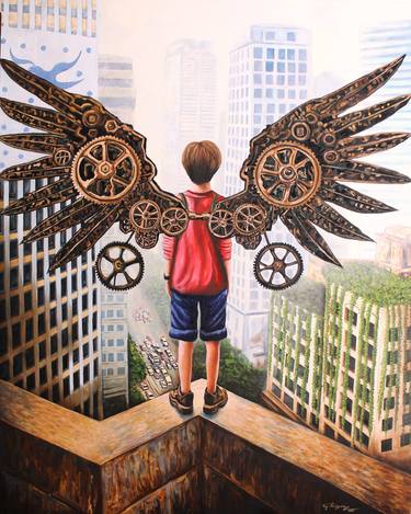 Original Surrealism Fantasy Painting by Tony Rodriguez Juan Antonio Rodriguez Olivares