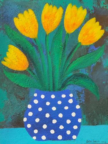 Yellow Tulips in polka dots vase thumb