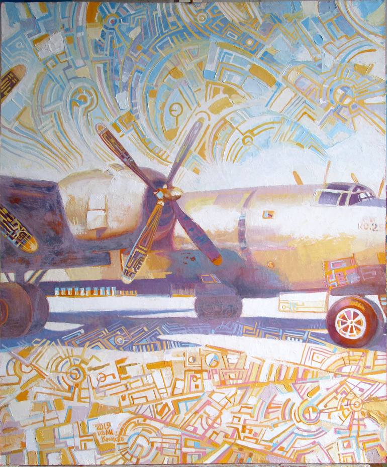 Original Abstract Airplane Painting by Ivan Kriukov