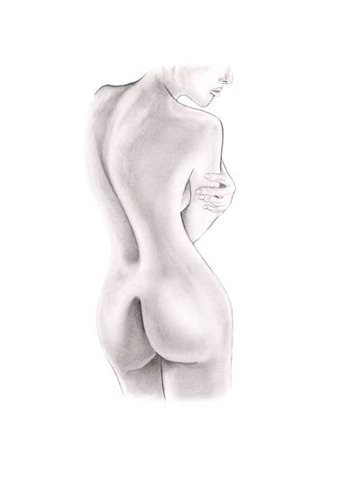Drawing black graphite pencils girl's body rear view thumb