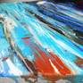 A group of white jellyfish swimming in the blue water of the sea for me is the game between hot and cold colors of my dynamic composition such that creates an elegant effect, symbolizes peace, calm and deepness.

I use high quality color and gallery wrap or gallery wrap style canvas (has staples at the back), the edges are already colored in harmony with the rest of the composition, so it can be hung on the wall already.