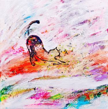Animal art / Cat painting on canvas / Black kitten - Moulin Rouge / animal home decoration / wall art thumb