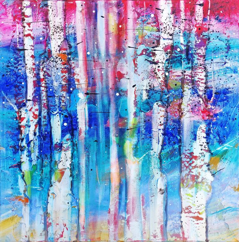Birch Aspen tree 16 / Original oil painting on canvas / Stunning Winter ...