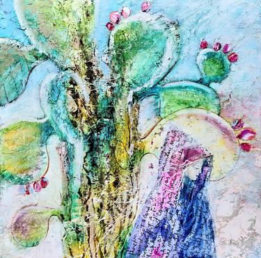 Prickly pear plant / Original oil Painting / Spiny cactus artwork / Giant desert vegetation / Botanical succulent wall art thumb