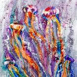 Dancing Jellyfish Painting / animal oil artwork / Purple sea water / Jelly fish light / Underwater life / Ocean creature by Calina Lefter