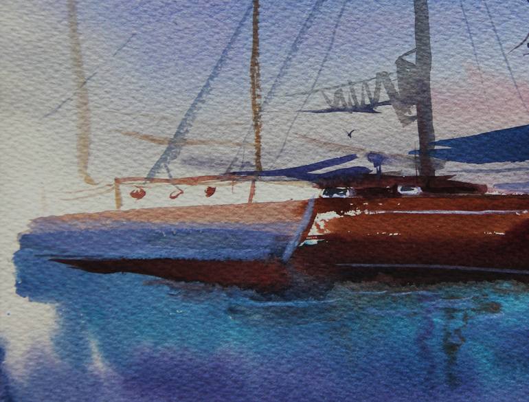 Original Expressionism Boat Painting by Alexandra Verkhovskaya