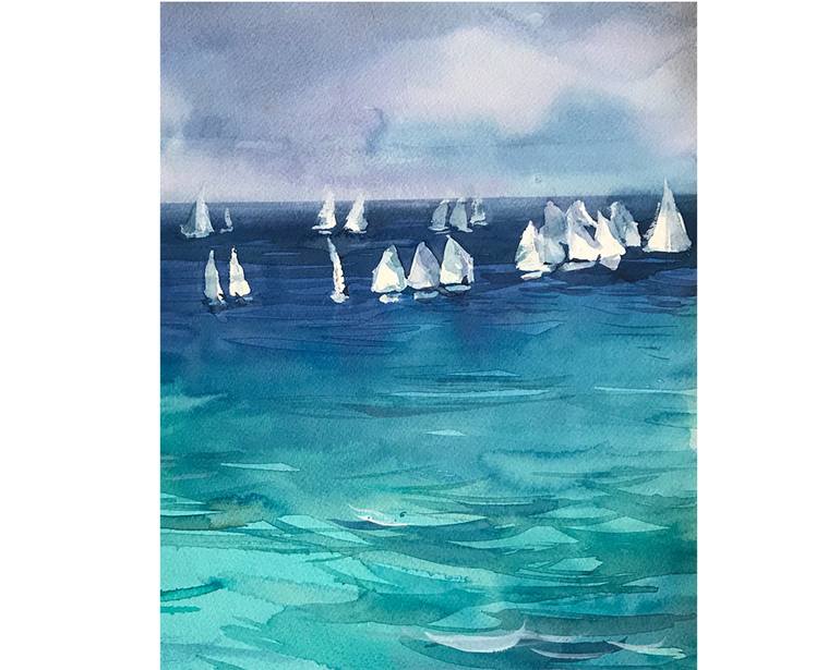 Original Fine Art Yacht Painting by Alexandra Verkhovskaya