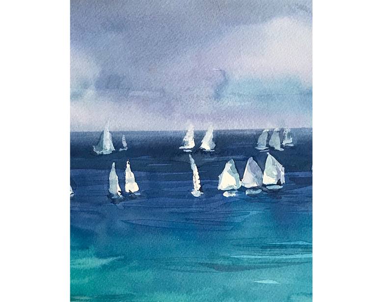 Original Fine Art Yacht Painting by Alexandra Verkhovskaya