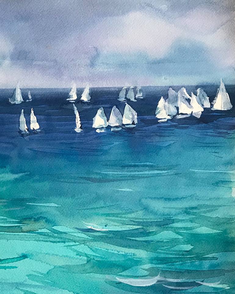 Original Fine Art Yacht Painting by Alexandra Verkhovskaya