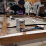 One of our solid oak frames being finished in our studio woodshop.