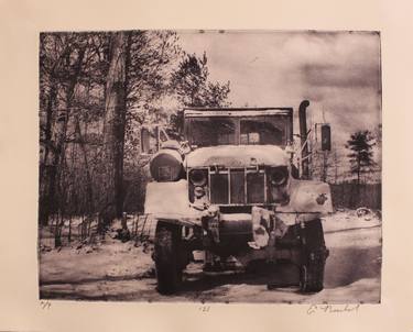 "The Logging Truck" Engraving With Our Handmade Solid Oak Framed Print - Limited Edition of 50 thumb