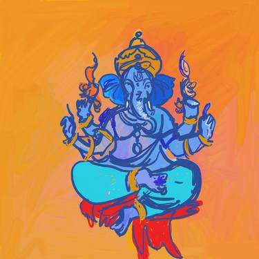 Lord Ganesha Ascending: A Semi-Abstract painting thumb