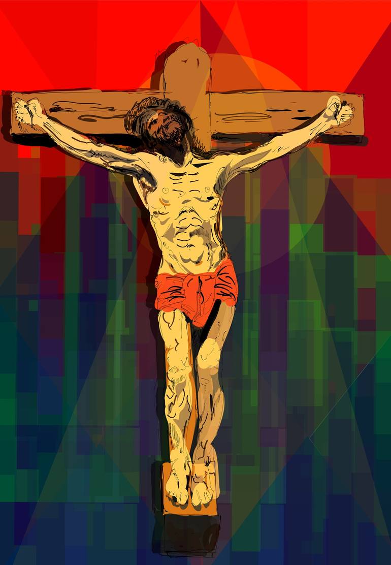 Jesus crucifixion abstract painting Painting by KARTICK DUTTA