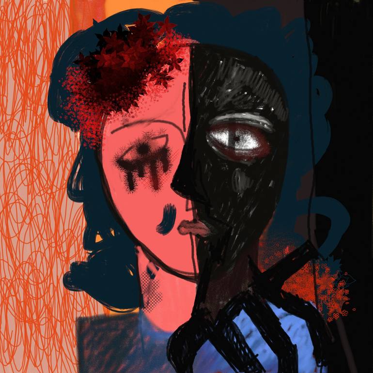 lady with the dark and bright side of the face Painting by KARTICK