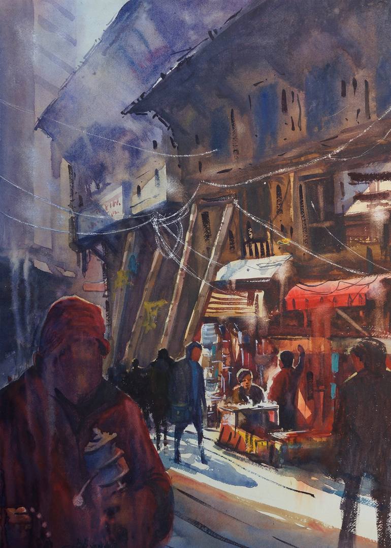 Old street Kathmandu Painting by Suresh Syangtan | Saatchi Art