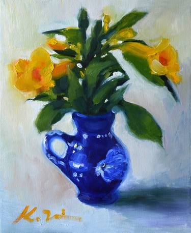 Yellow Flowers in Blue Vaze thumb