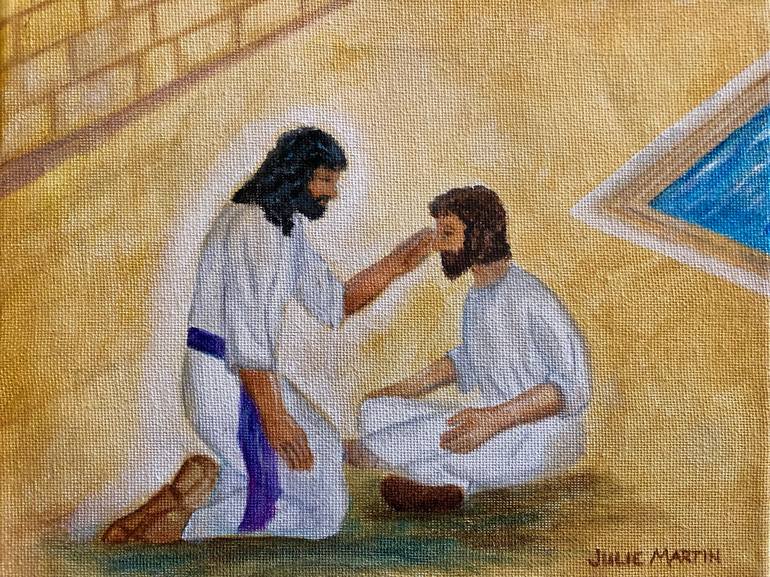 Jesus Healing Blind Man Painting by Julie Martin | Saatchi Art