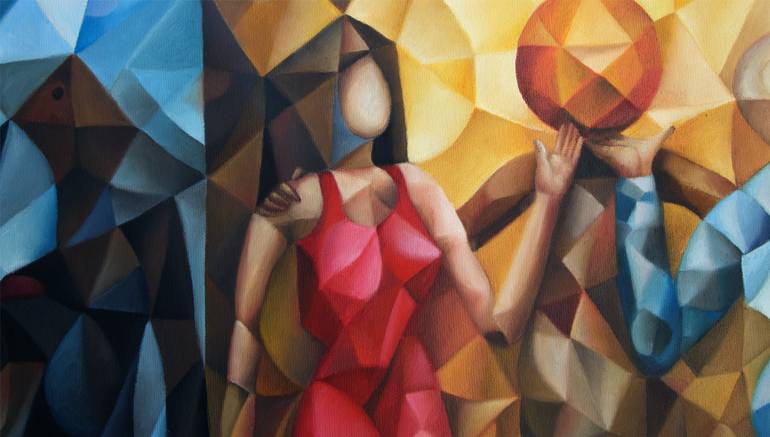 Original Cubism People Painting by Alex Lavrov