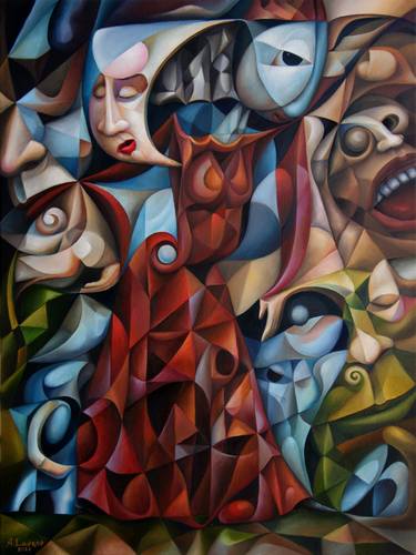 Print of Cubism People Paintings by Alex Lavrov