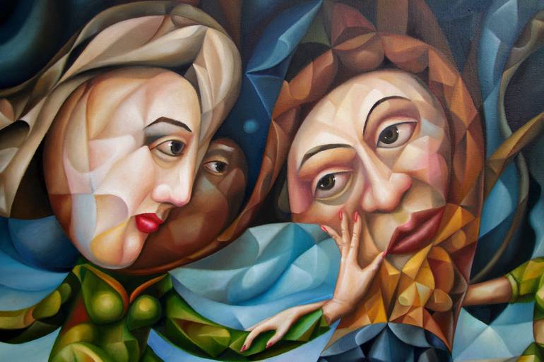 Original Cubism People Painting by Alex Lavrov