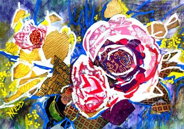 Original Abstract Expressionism Floral Mixed Media by Nancy Ness