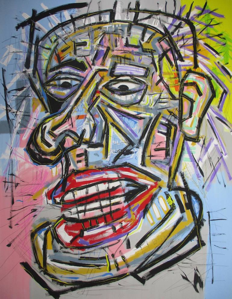 Original Abstract Expressionism Portrait Painting by V Lishko