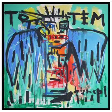 TOTEM LARGE CANVAS 120 X 120 CM / 47,24 Х 47,24 INCH COLOURFULL ABSTRACT EXPRESSIONISM SQUARE thumb