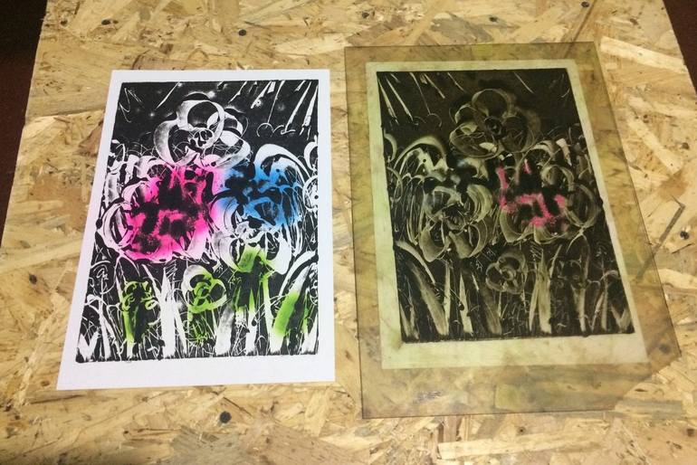 Original Abstract Expressionism Floral Printmaking by V Lishko