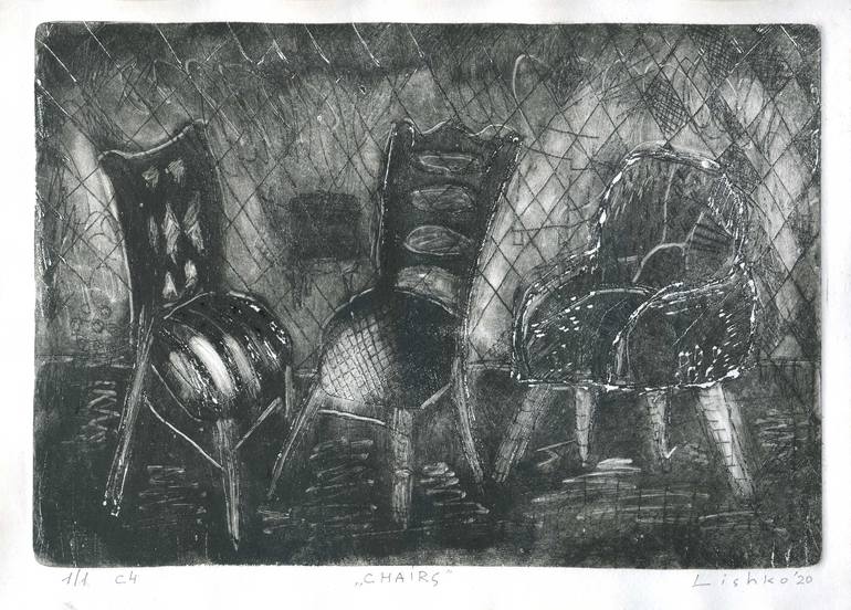 Original Abstract Still Life Printmaking by V Lishko