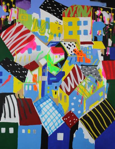 Original Abstract Cities Paintings by V Lishko