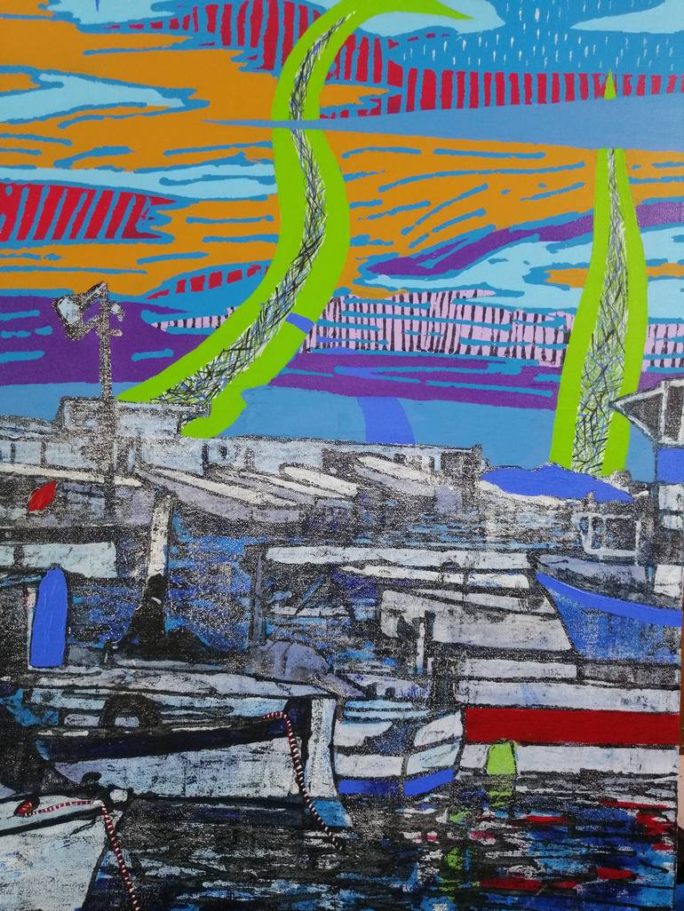Original Abstract Expressionism Yacht Painting by ugur akın