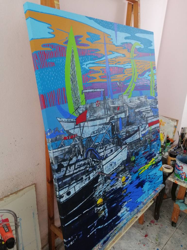 Original Abstract Expressionism Yacht Painting by ugur akın