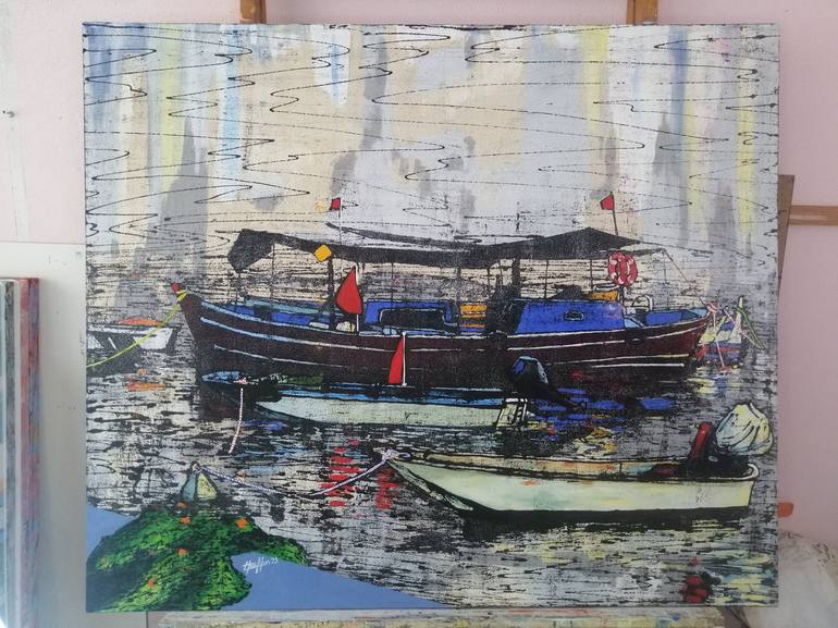 Original Fine Art Boat Painting by ugur akın